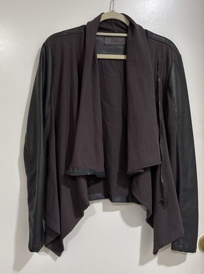 Blank NYC Faux Leather Drape Jacket Brown/ Dark Grey Sz Large Lightweight Boho