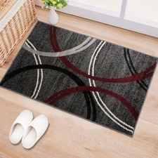 2x3 Red Modern Wavy Circles Accent Rug, Non-Shedding, Entryway, Bathroom