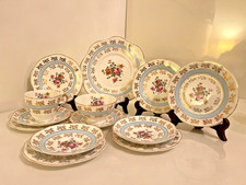 Vintage English Bone China 13 piece teaset F.C.E Longport , Stoke, gilt and blue