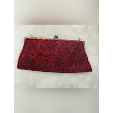 Red Beaded Embroidered Evening Clutch