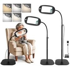 30X/10X Floor Magnifying Glass with Light and Stand, 45 LED Flexible Goosenec...