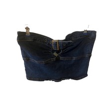 Cider Dark Denim Strapless Buckle Crop Top