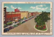 Union Square Looking East Hickory NC Vintage Postcard
