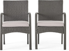 El Capitan Grey Wicker Dining Chairs with Cushions - Set of 2 for Stylish Seatin
