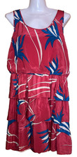 Anthropologie Sariah 10 Red Blue Tropical Silk Ribbon Grass Dress Ruffle Resort