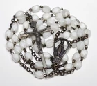 Vintage Catholic Rosary White Milk Glass Beads Crucifix  Made in Italy