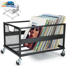Metal Vinyl Record Storage Crate with Wheels, Vinyl Record Holder for Albums, Vi