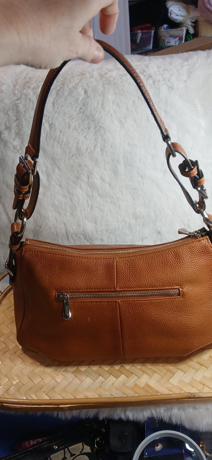 S Zone Pebbled Leather Purse Adjustable Shoulder Strap bag