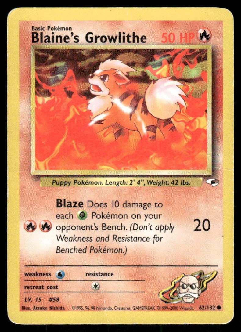 Pokemon Tcg Blaine's Growlithe #62 Pokemon Gym Heroes HP
