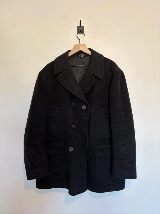 Men's Burberry Wool Cashmere Blend Peacoat Winter Jacket Minimalist Black Large - product detail image 2