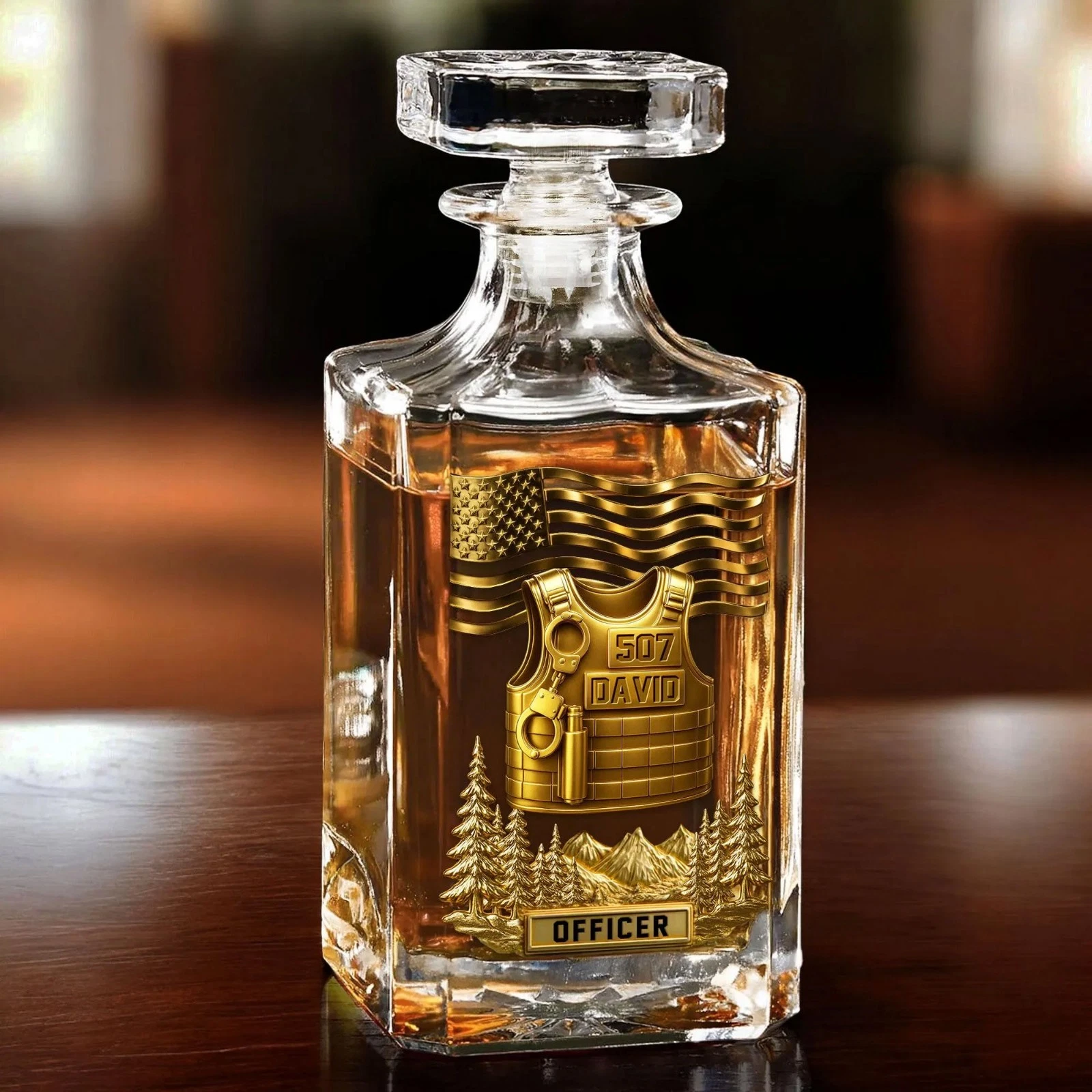 Custom Police Officer Whiskey Decanter Gift Retirement Men US