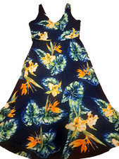 Chaps Midi Dress V Neck Dark Floral Tropical Tank Vacation Cruise Summer 10 P