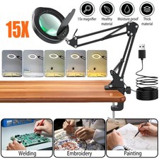 15X Magnifying Glass Desk Light Magnifier LED Lamp Reading Lamp with Cover