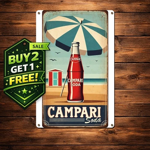 Vintage CAMPARI Soda Iron Wall Art Tin Metal Sign 8x12 2D Flat