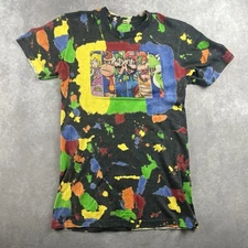 Vintage 80s 90s Single Stitch Youth M Mario Bros Paint Spatter AOP Shirt *READ