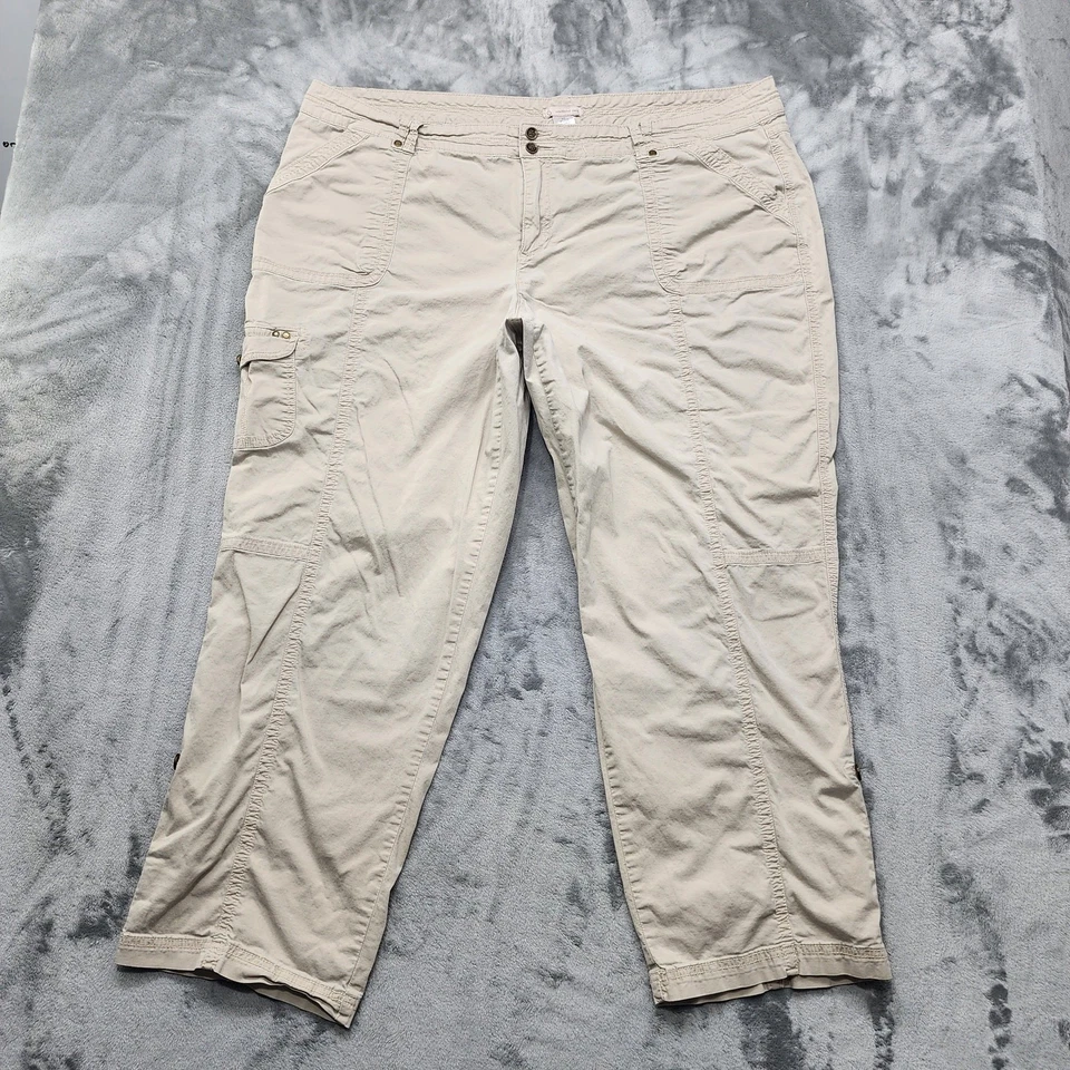 Dressbarn Pants Womens 24 Tan Khaki High Rise Double Button Crop Roll Tab Hem - Image 3 of 4