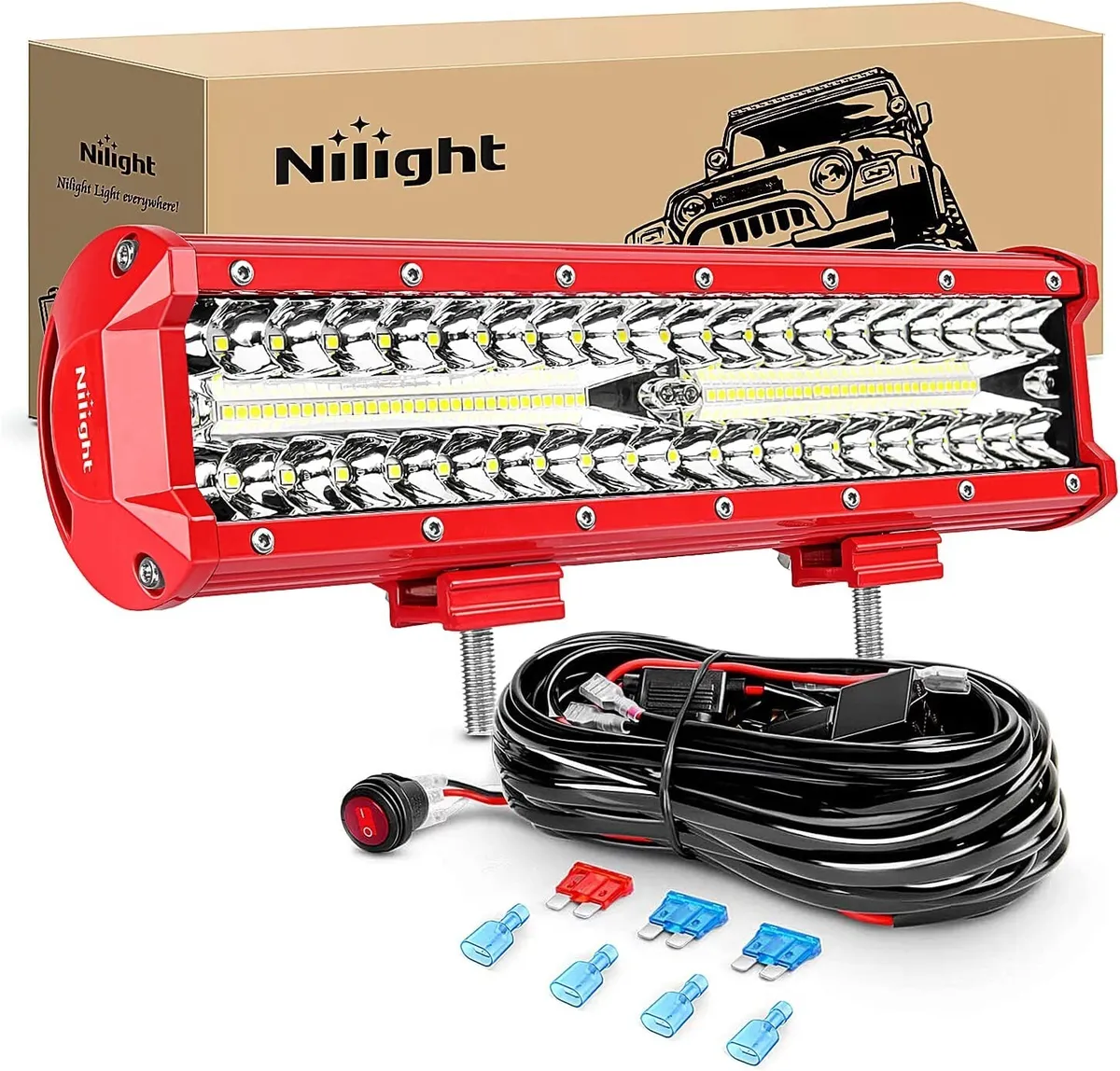 Nilight LED Light Bar 12Inch Triple Row Combo Lights with Wiring Harness  Kit