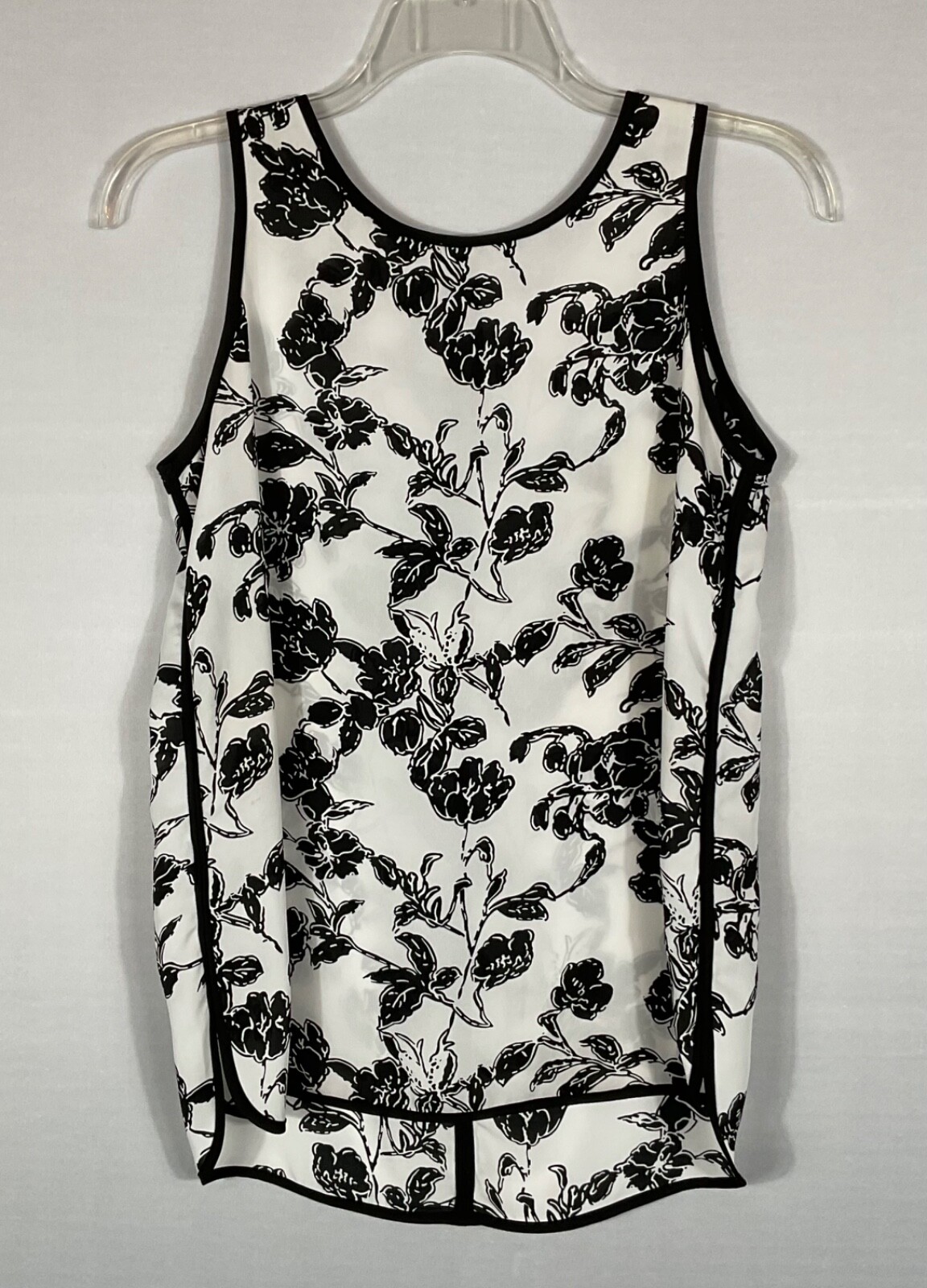 Mario Serrani Tank Top Womens Med White Black Floral Keyhole Back Pullover Tunic