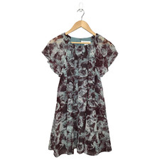 BCBGeneration Jadeite Floral Flowy Round Neck Flutter Sleeve Shift Dress S
