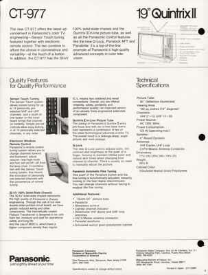 c1982 Panasonic CT-977 Color TV Dealer Brochure Vintage Touch