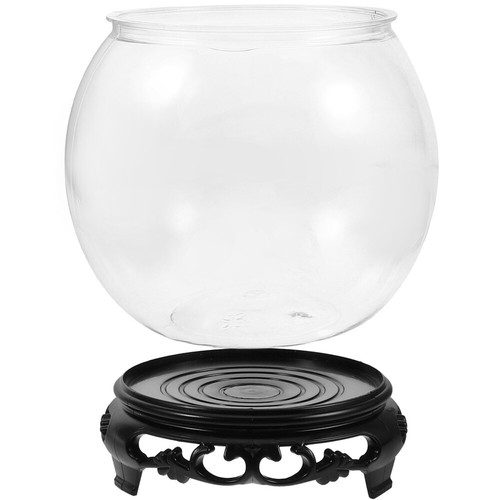 Glass Fish Bowl with Wood Holder Transparent Round Desktop Goldfish Fish Tank - Picture 9 of 9