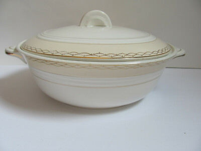 St Amand Ceranord France-Cream & Beige w/ Gold Swags-Covered Casserole/Vegetable