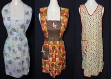 Vintage Lot of 3 Full Kitchen Apron Cobbler Tie Back Sleeveless With Pockets NOS