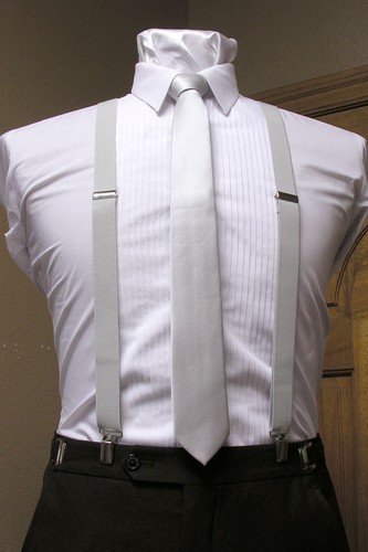 Matching skinny tie and suspenders set men's clip-on x back longer necktie prom - Picture 39 of 40
