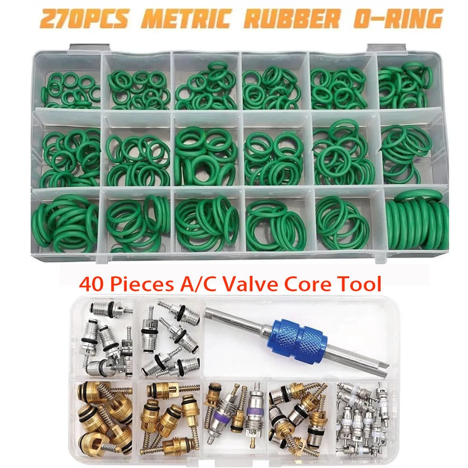 Car A/C Repair Kit - O-Ring Set AC Valve Cores Fix Air Conditioning Removal Tool - Image 2 of 4