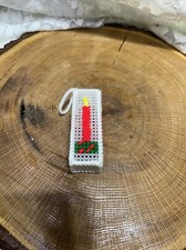 HANDCRAFTED Vintage NEEDLEPOINT CHRISTMAS ORNAMENT Plastic Canvas CANDLE