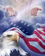 David Textiles Unity Under Hands of God with American Flag, Eagle Panel Cotton