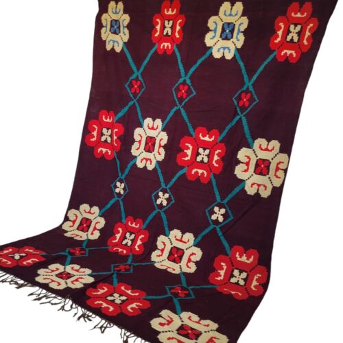 Vibrant Moroccan Handmade Wool Rug Red Yellow Flower Fringe Tribal Berber Carpet - Picture 3 of 24