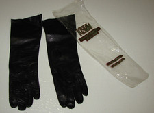 Vintage Kislav 12  Long Black Kid Leather Opera Gloves Sz 7 NEW MADE IN FRANCE
