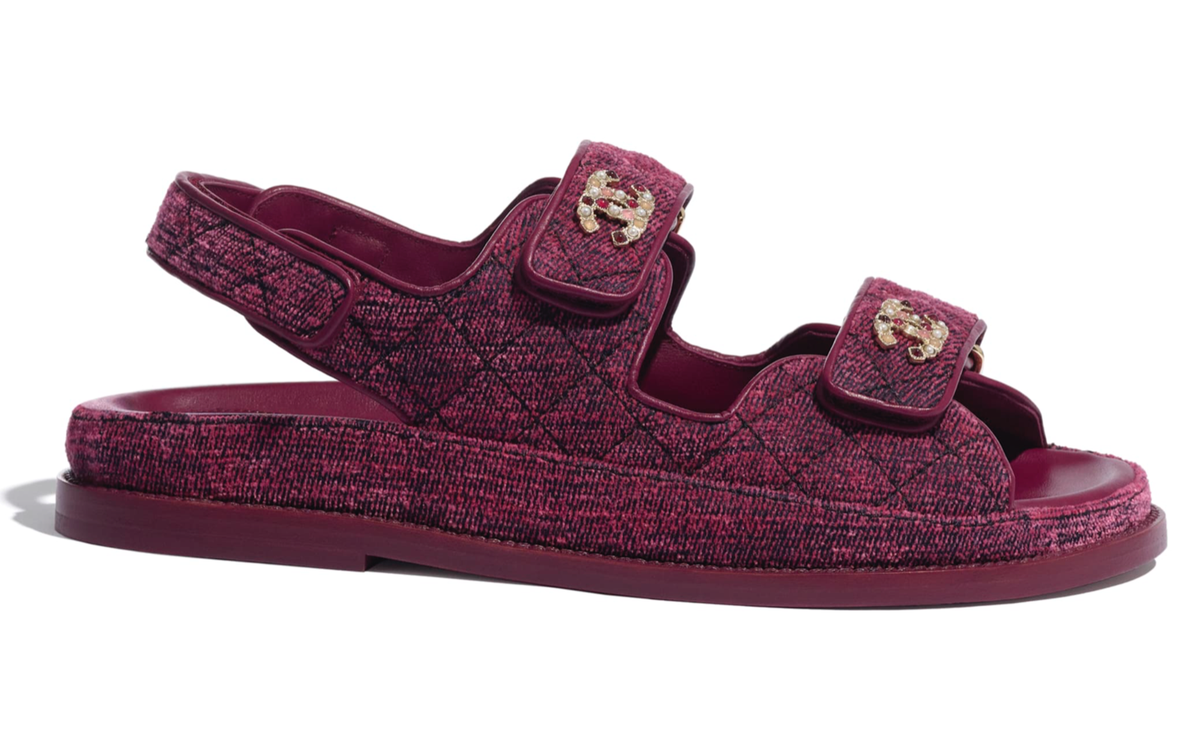 シャネル　2個セット Chanel 21A Pink Velvet Denim CC Logo Mule Slide Strap Flat Teva