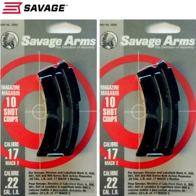 TWO SAVAGE 20005 MKII 300 501 504 900 22LR 17 Mach2 10-Round Magazines FAST SHIP