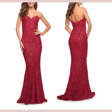 NEW 470 La Femme 0 Strapless Sweetheart Sequin Gown in Fuchsia S1396