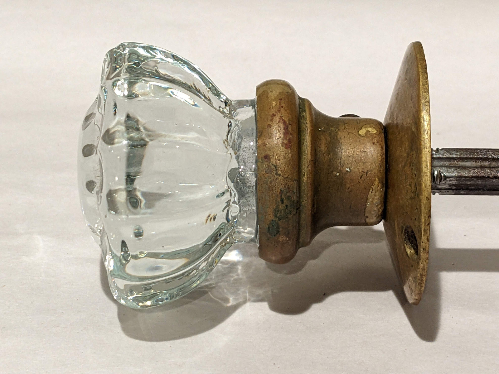 Vintage Pair of 12Point Clear Crystal Glass & Brass Door Knobs