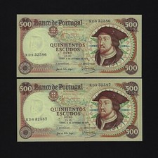 PORTUGAL set 2 x 500 Escudos 1979  P-170 UNC RUNNING NUMBERS RARE