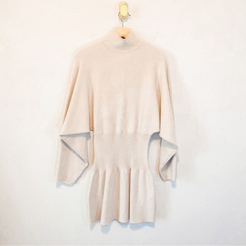 Zara Cream High Neck Long Sleeve Fitted Cinched Waist Mini Sweater Dress  Size M | eBay