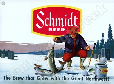 SCHMIDT BEER ICE FISHING SCENE 9'' x 12'' METAL SIGN