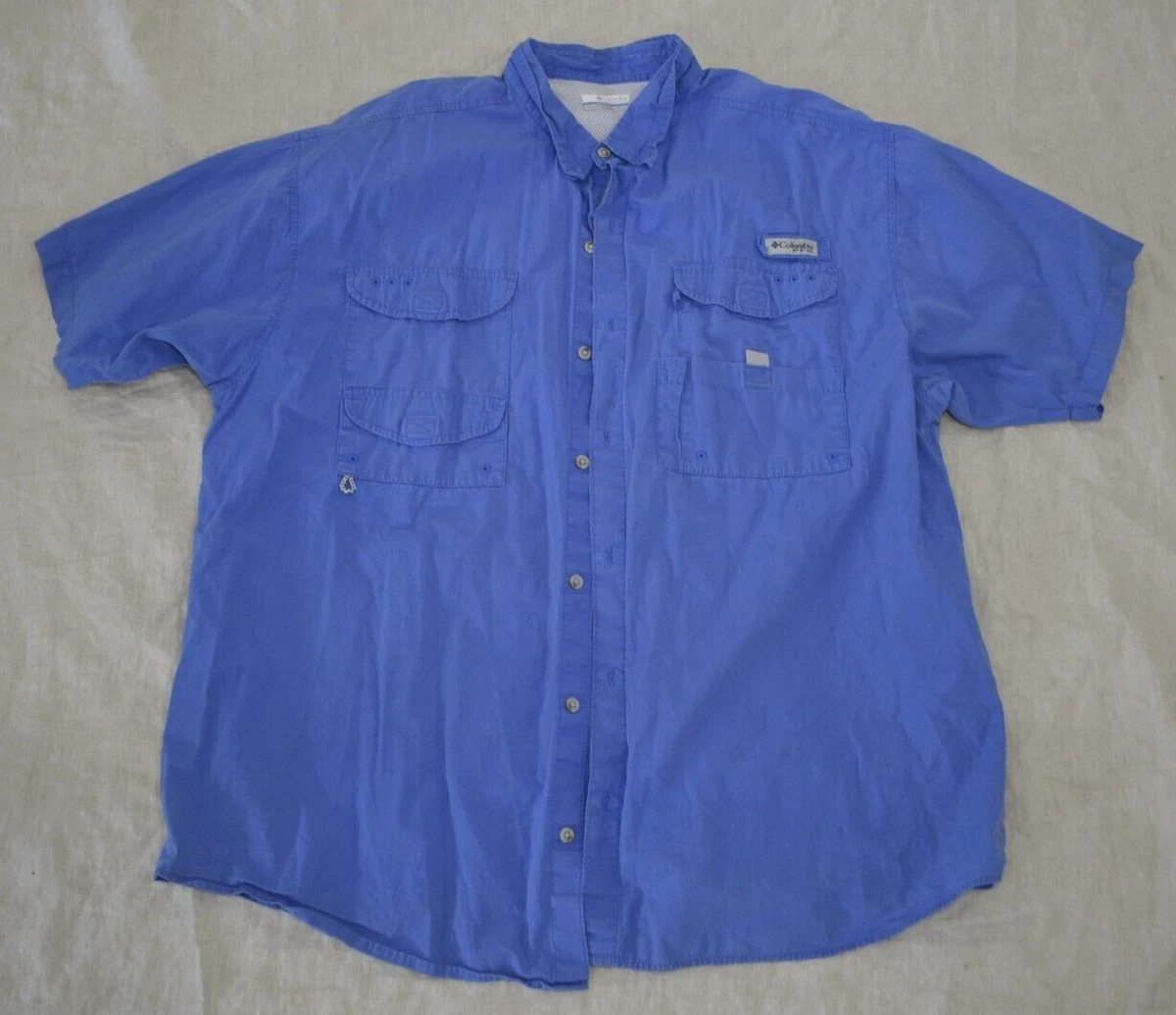 Columbia PFG Mens Large Blue Fishing Button Up Short Sleeve Shirt