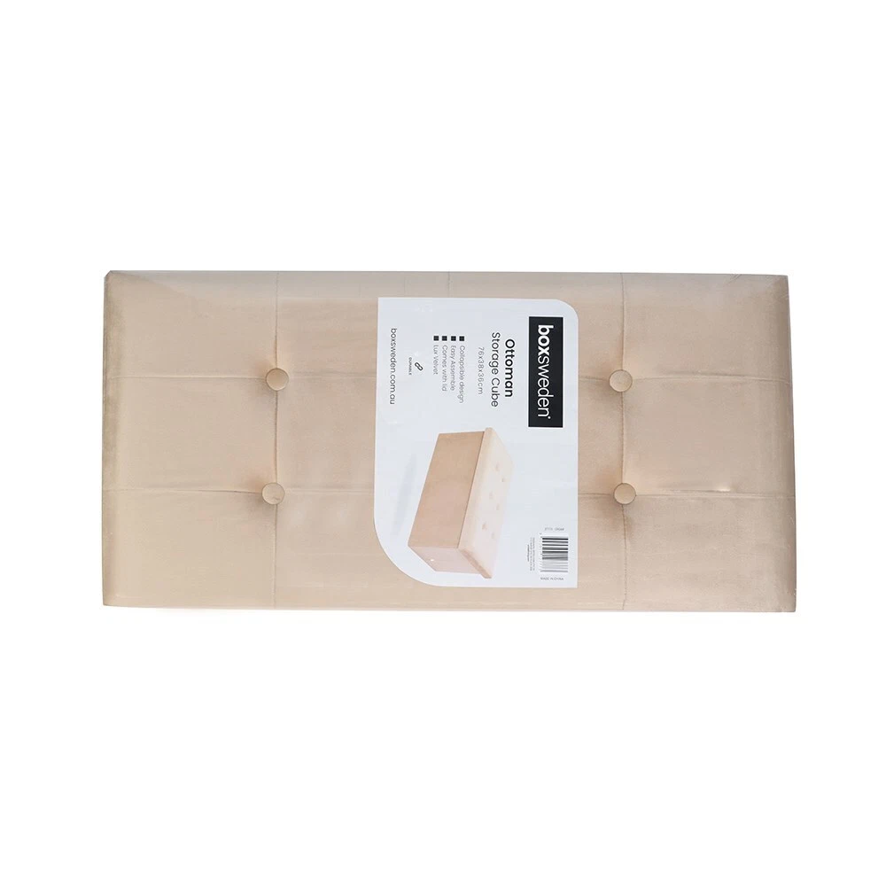 Box Sweden Cream Ottoman Storage Cube 76x36cm Faux Velvet Stool/Home Organiser