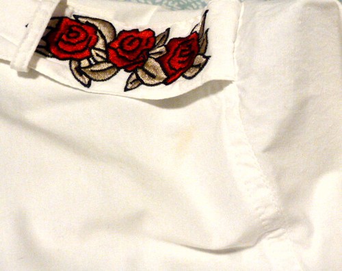 CHAUS SPORT women cotton button up WESTERN SHIRT with EMBROIDERED Red Roses LG - Picture 10 of 12