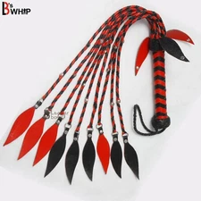 Leather Flogger Bull Hide Leather Flogger whip 09 Braided Falls Steel Studs