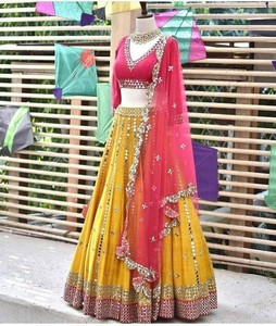 yellow and pink lehenga choli
