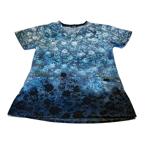Carhartt Force blau & weiß Blumenmuster V-Ausschnitt Peeling Top Größe XS Pflege Top Blumen