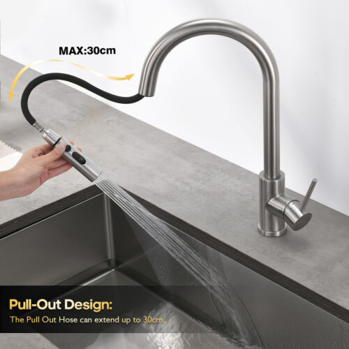 Decaura 3-Mode Spray Pull Out Kitchen Mixer Tap Brushed Nickel Stainless Steel - Picture 3 of 12