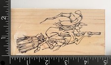 VIP Visual Image Printery Halloween Witch Riding Broom Broomstick Rubber Stamp