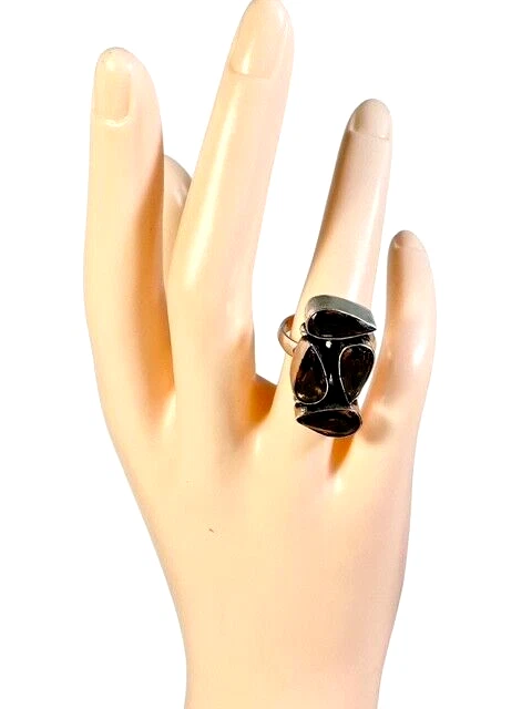 Anillo de piedras preciosas de cuarzo ahumado 4 piedras preciosas en forma de lágrima hecho a mano tamaño 6,25" nuevo Foto 4 de 4