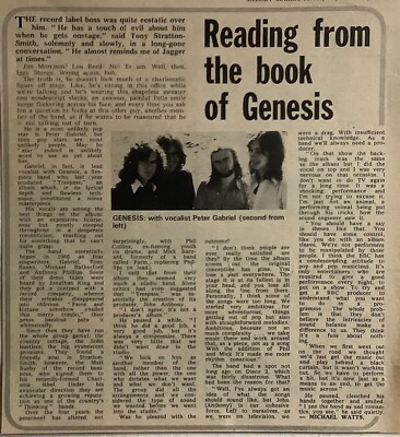 GENESIS+READING FROM THE BOOK OF GENESIS+1971+21cm x 20cm MAGAZINE ARTICLE